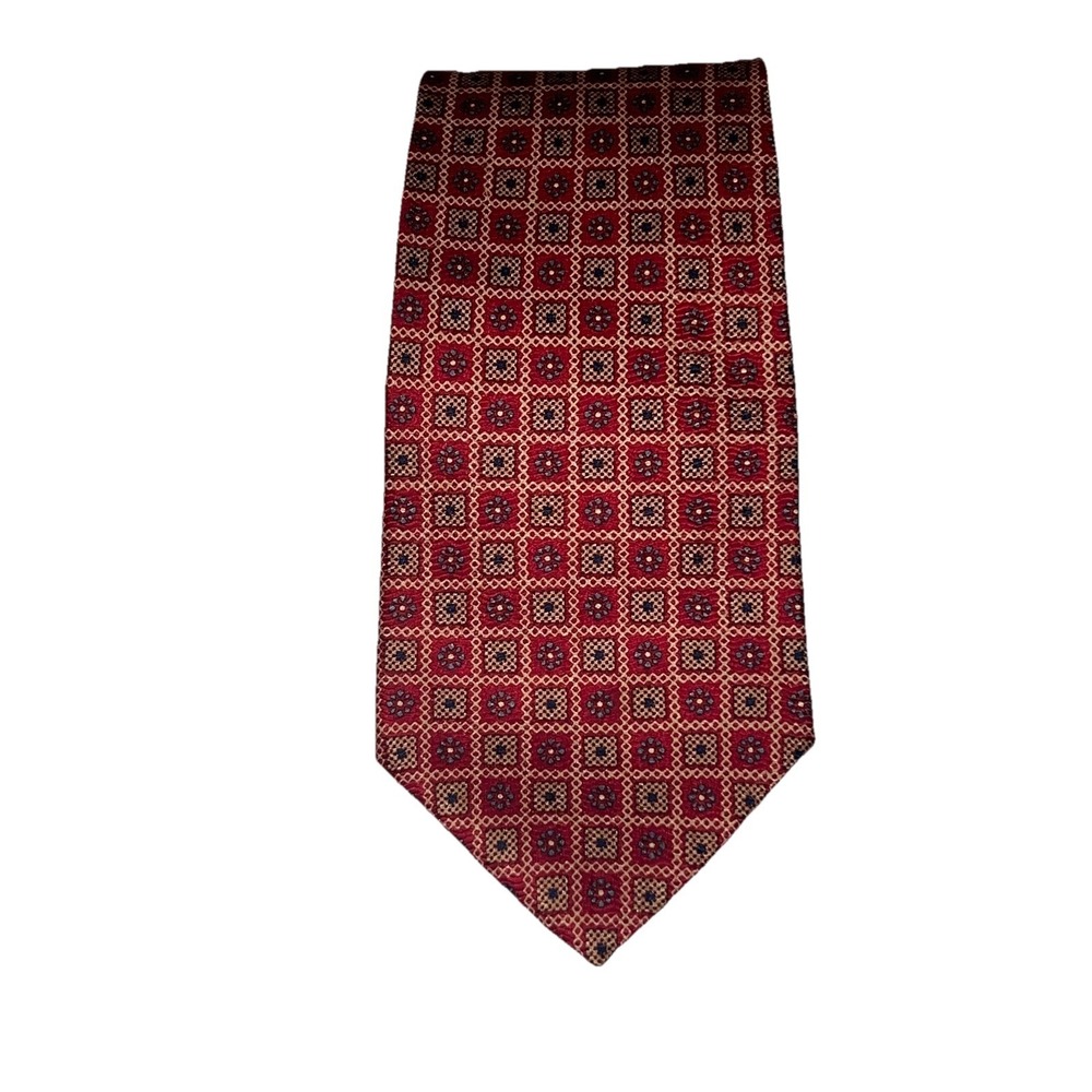 Vintage Chaps Ralph Lauren 100% Silk Red Men's Neck Tie Made USA Floral Square